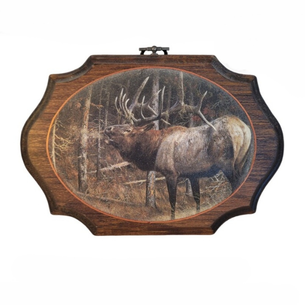 Vintage Wood and Beaded Glass Elk Plaque